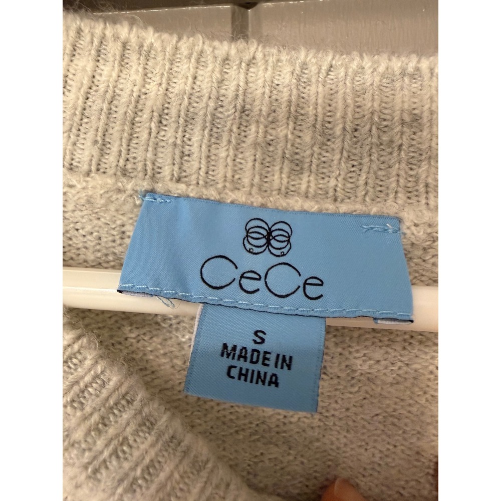 CeCe Women's Gray Sequined Striped Long Sleeve Sweater Size S - Picture 2 of 8